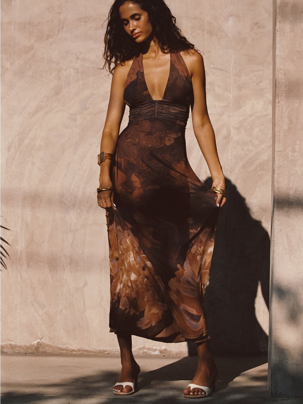 12th Tribe Brown Floral Halter Maxi Dress - Picture 6 of 8
